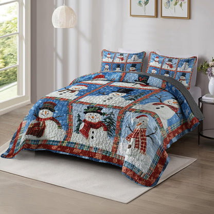 Shineful All Season Quilt 3-Piece Set Snowman Patchwork