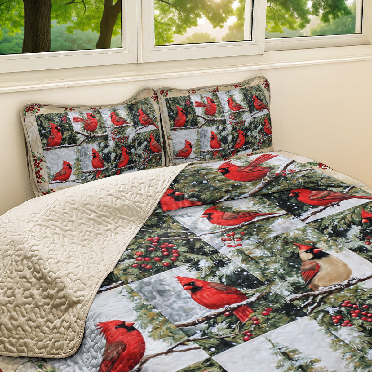 Shineful All Season Quilt 3-Piece Set Festive Cardinal
