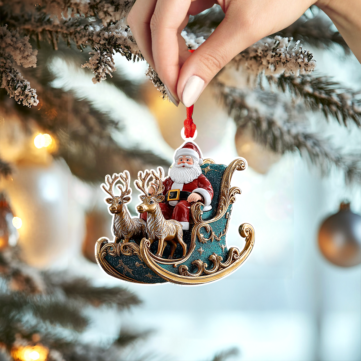 Shineful 2D Acrylic Ornament Magical Santa Green Sleigh