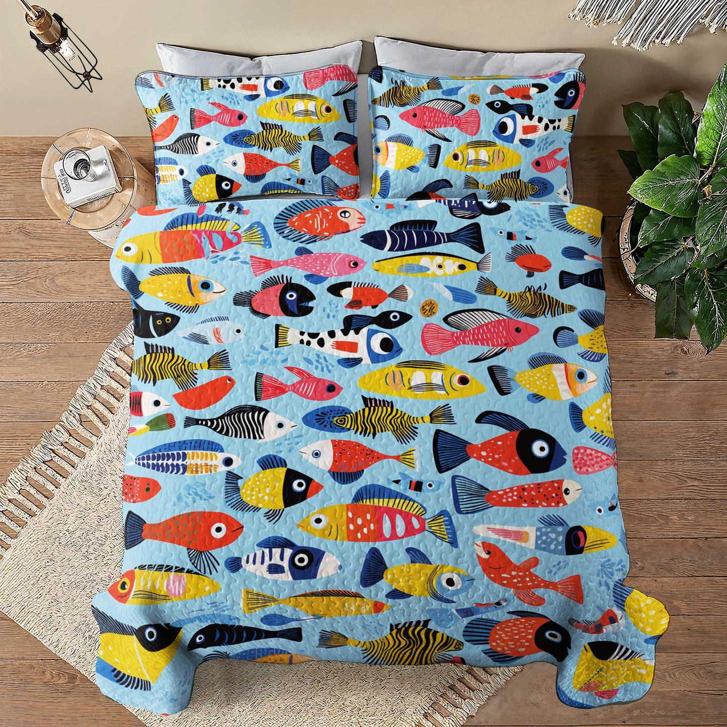 Shineful All Season Quilt 3-Piece Set Vibrant Fish