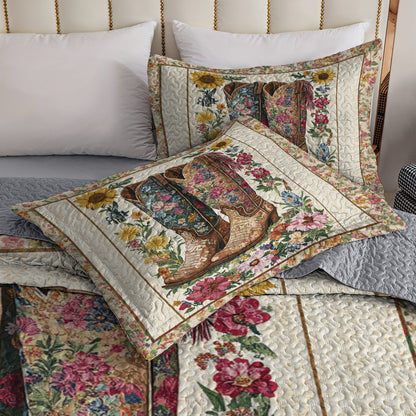 Shineful All Season Quilt 3-Piece Set Floral Cowboy Boots
