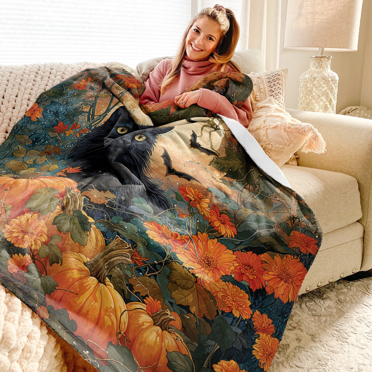 Shineful Fleece Blanket Cat Autumn Enchantress