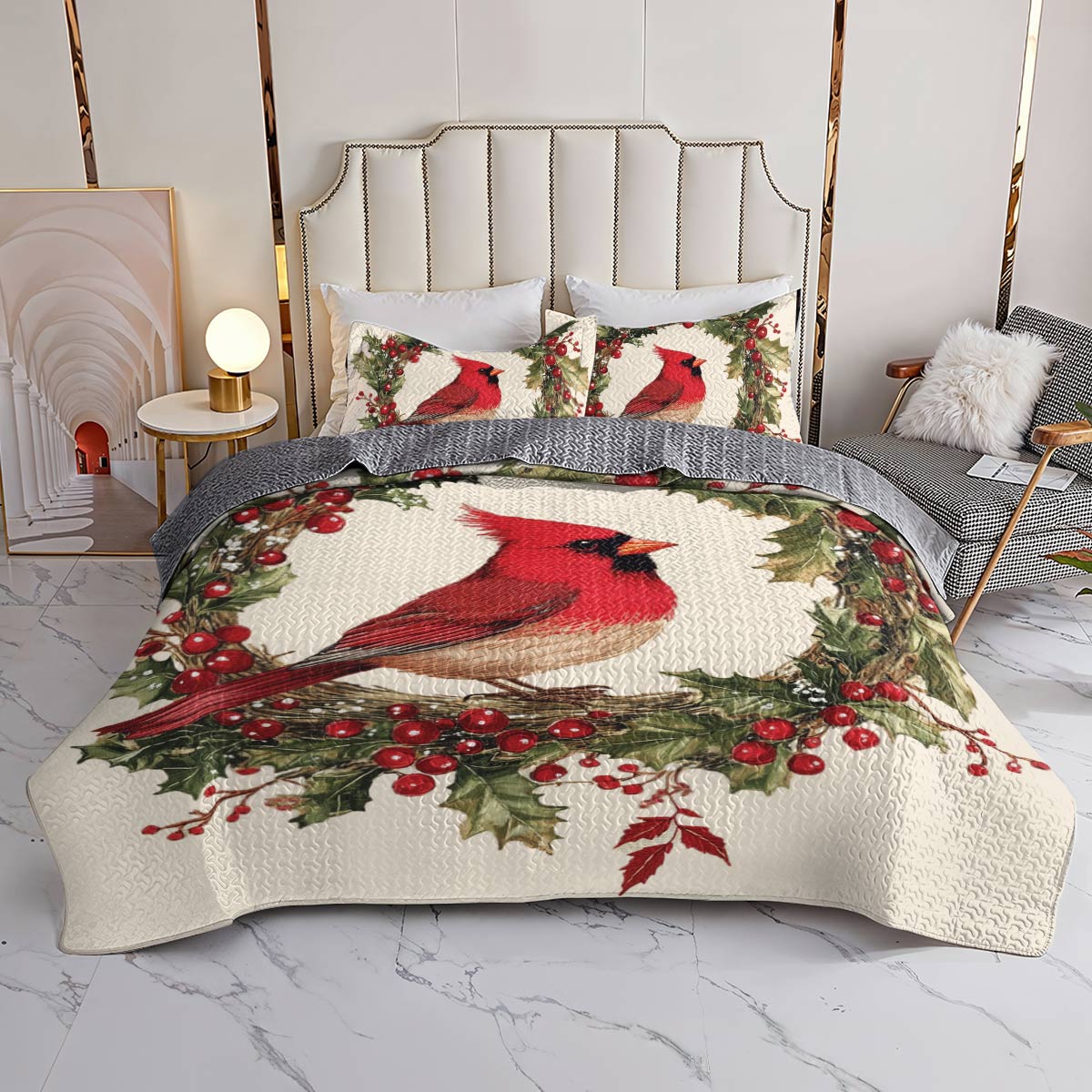 Shineful All Season Quilt 3-Piece Set Cardinal Christmas