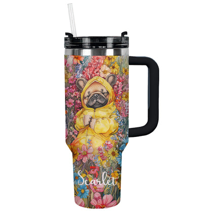 Shineful Personalized Tumbler Floral Sleeping Pug
