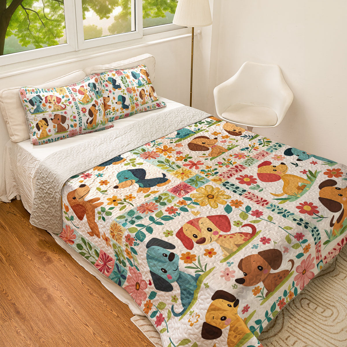 Shineful All Season Quilt 3-Piece Set Dachshund Floral Patch