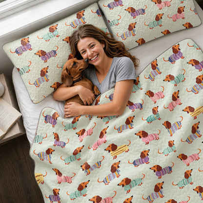 Shineful Quilt 3-Piece Set Colorful Dachshunds