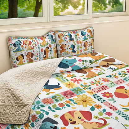 Shineful All Season Quilt 3-Piece Set Dachshund Floral Patch
