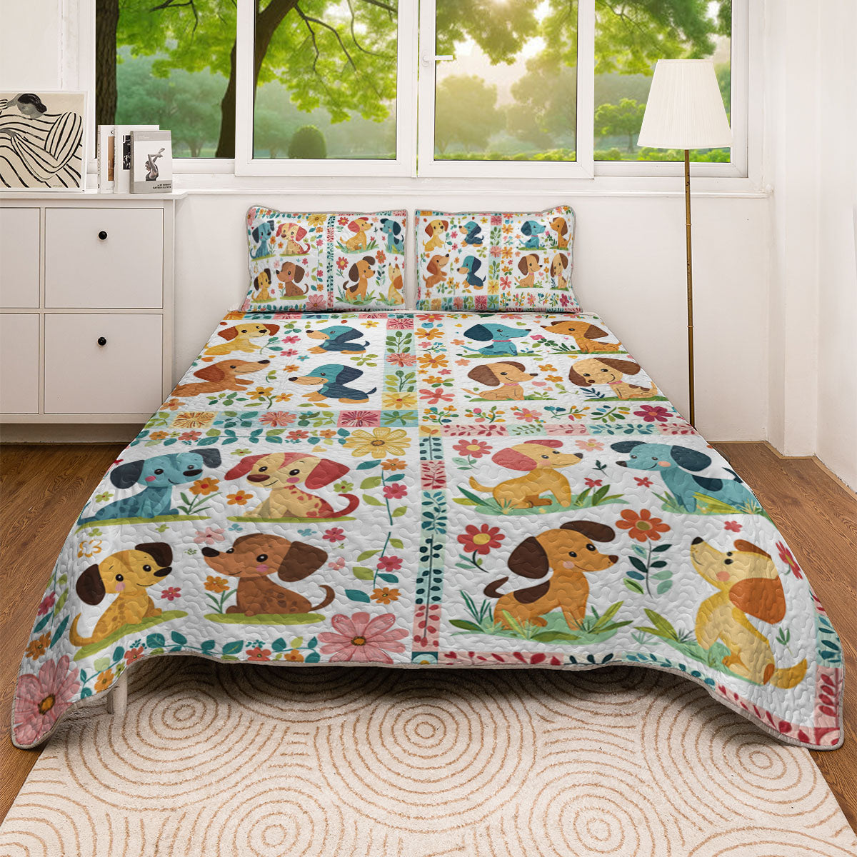 Shineful All Season Quilt 3-Piece Set Dachshund Floral Patch