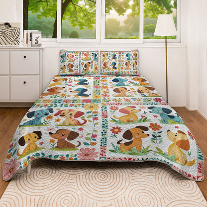Shineful All Season Quilt 3-Piece Set Dachshund Floral Patch
