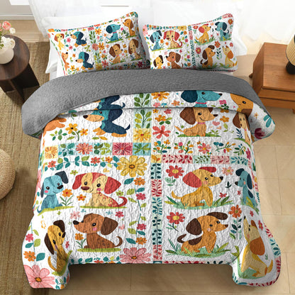 Shineful All Season Quilt 3-Piece Set Dachshund Floral Patch