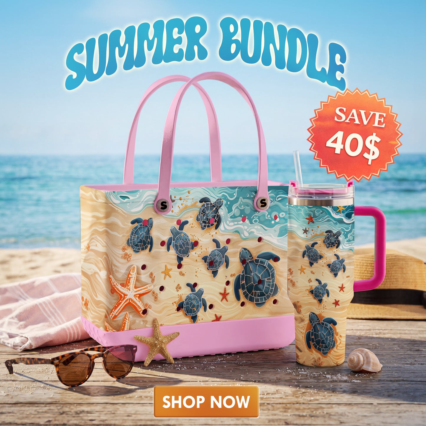 Shineful Bundle Beach Bag And Tumbler Ocean Turtle