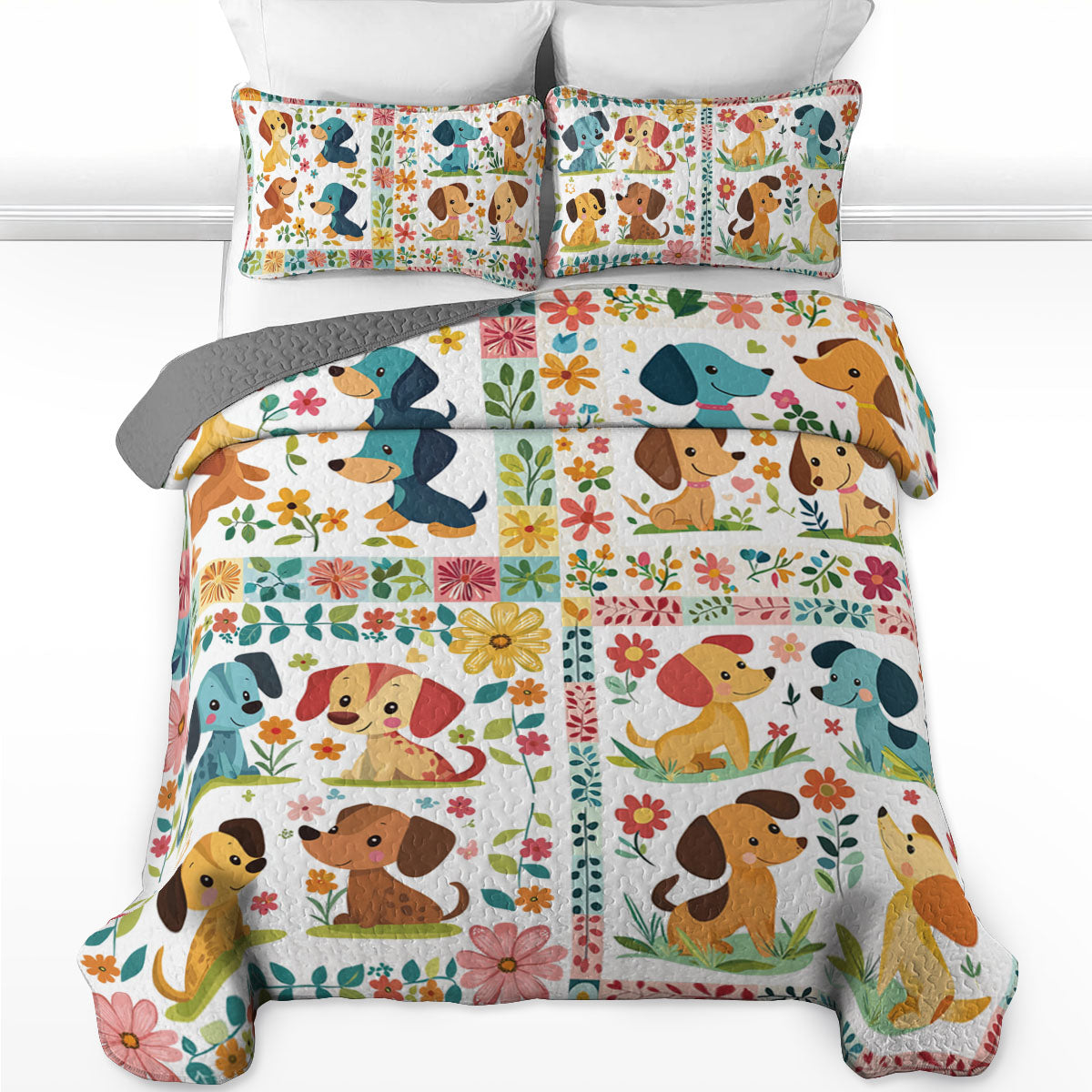 Shineful All Season Quilt 3-Piece Set Dachshund Floral Patch