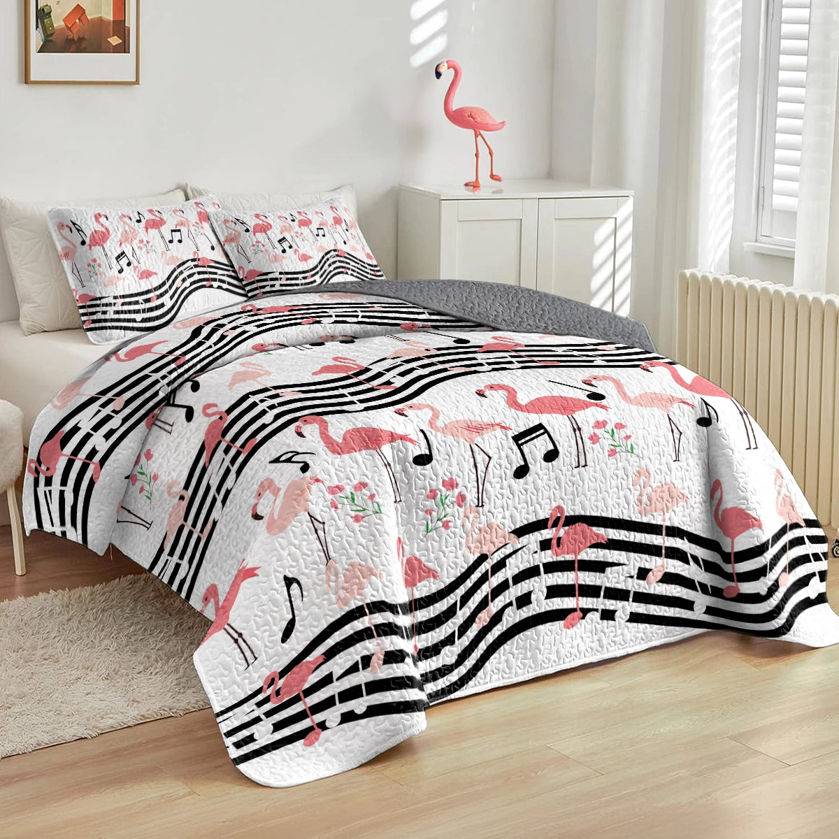 Shineful All Season Quilt 3-Piece Set Flamingo Melody