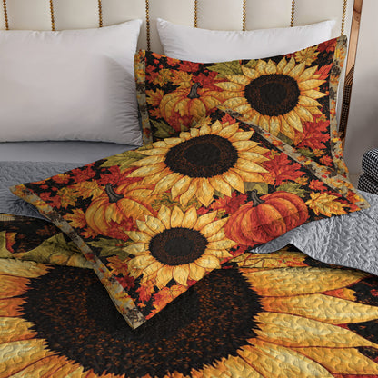 Shineful All Season Quilt 3-Piece Set Autumn Sunflower & Pumpkin