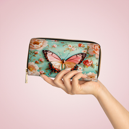 Shineful Leather Clutch Purse With Wristlet Strap Handle Ethereal Spring Butterfly