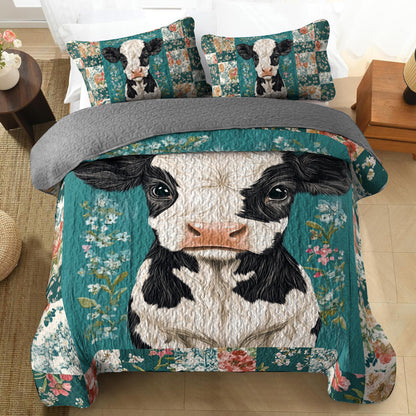 Shineful All Season Quilt 3-Piece Set Floral Cow