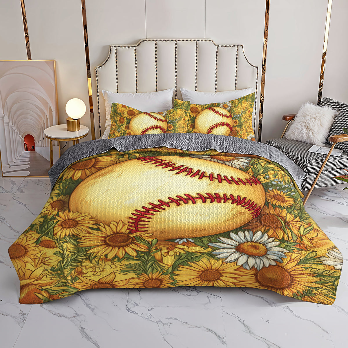 Shineful All Season Quilt 3-Piece Set Sunflower Softball