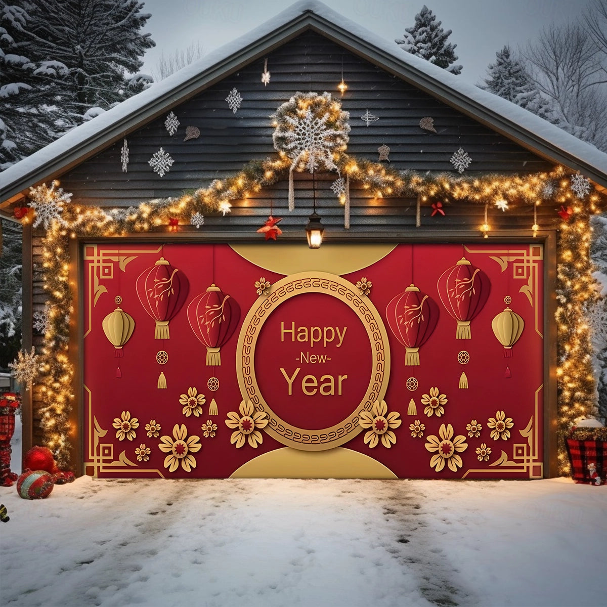 Shineful Garage Door Banner Decoration Elegant Lunar New Year