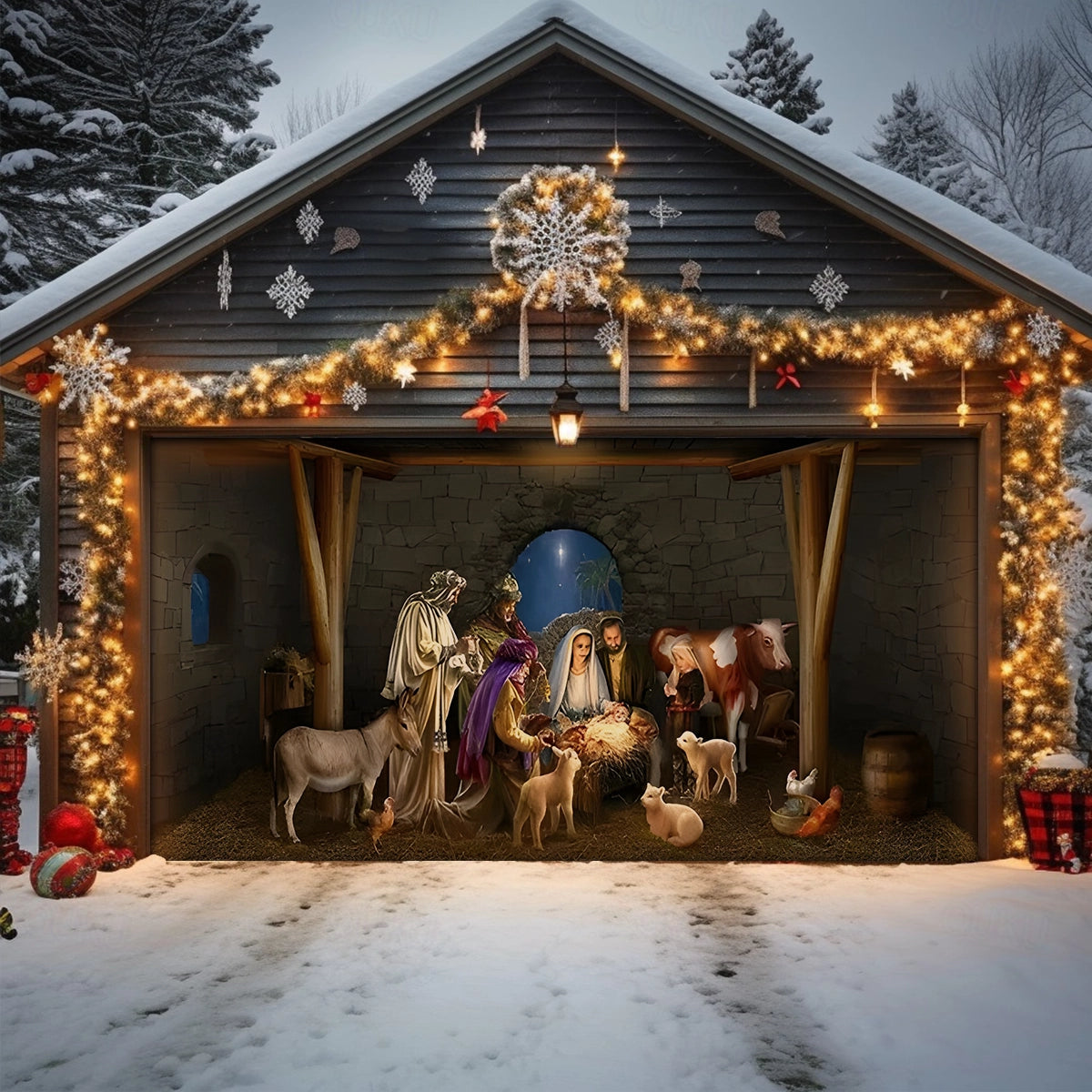 Shineful Garage Door Banner Decoration Adoration of the Christ