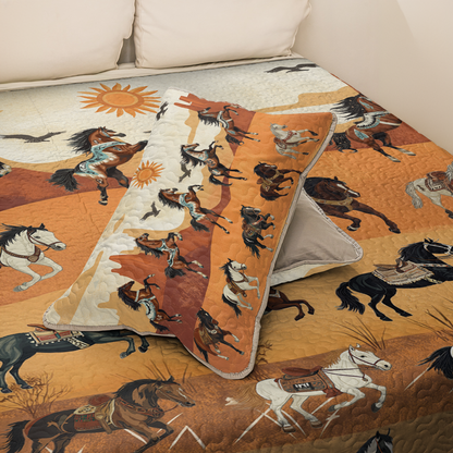 Shineful All Season Quilt 3-Piece Set Native America Horses In Motion