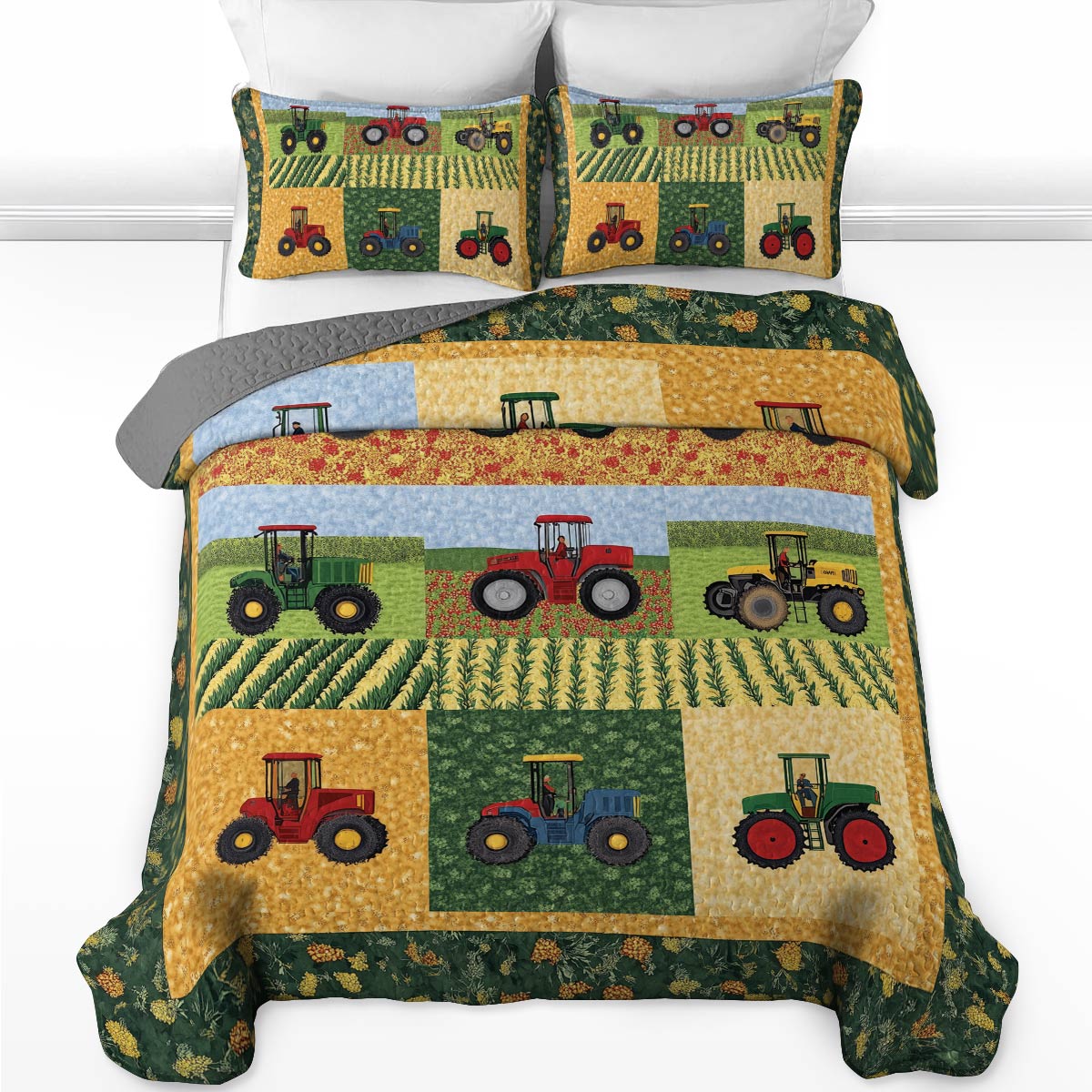 Shineful All Season Quilt 3-Piece Set - Farmer Tractor Tales