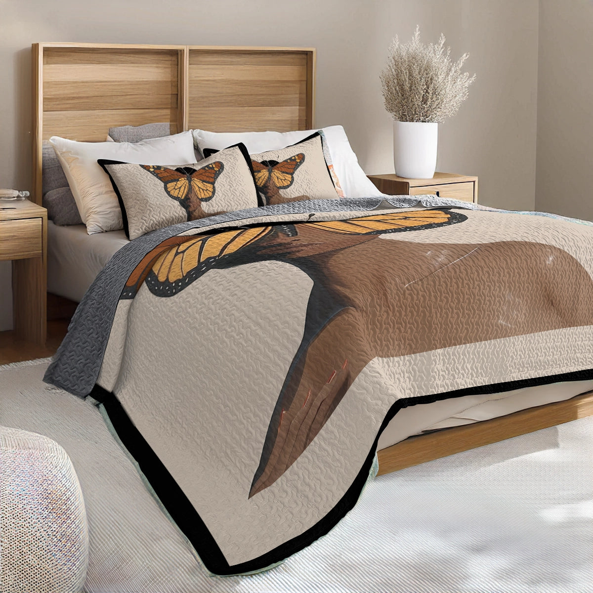 Shineful All Season Quilt 3-Piece Set - Black Butterfly Woman