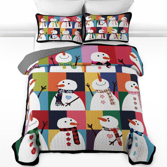 Shineful All Season Quilt 3-Piece Set Colorful Snowman Joy