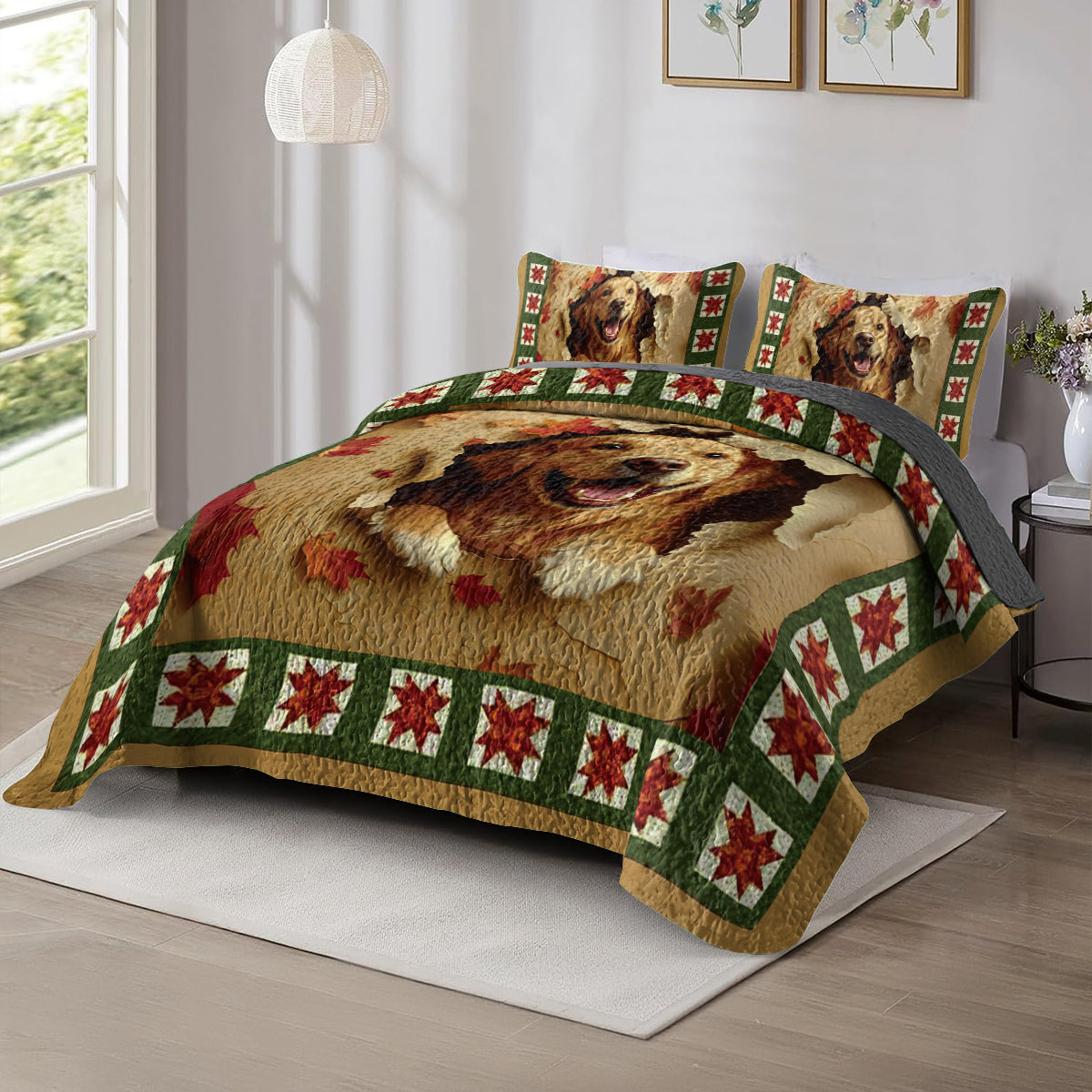 Shineful All Season Quilt 3-Piece Set Golden Retriever Joy