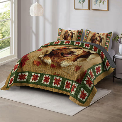 Shineful All Season Quilt 3-Piece Set Golden Retriever Joy