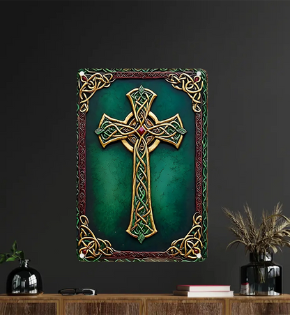 Shineful 2D Metal Sign Emerald Heritage Cross
