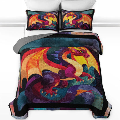 Shineful All Season Quilt 3-Piece Set - Firestorm Dragon