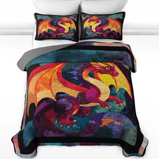 Shineful All Season Quilt 3-Piece Set - Firestorm Dragon