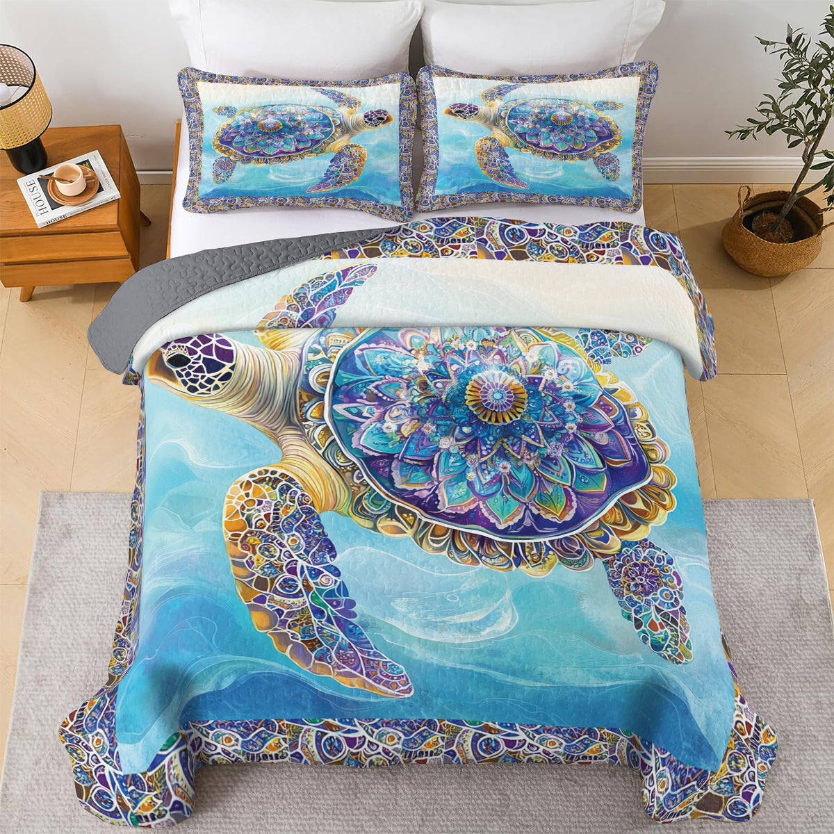 Shineful All Season Quilt 3 - Piece Set Mandala Turtle
