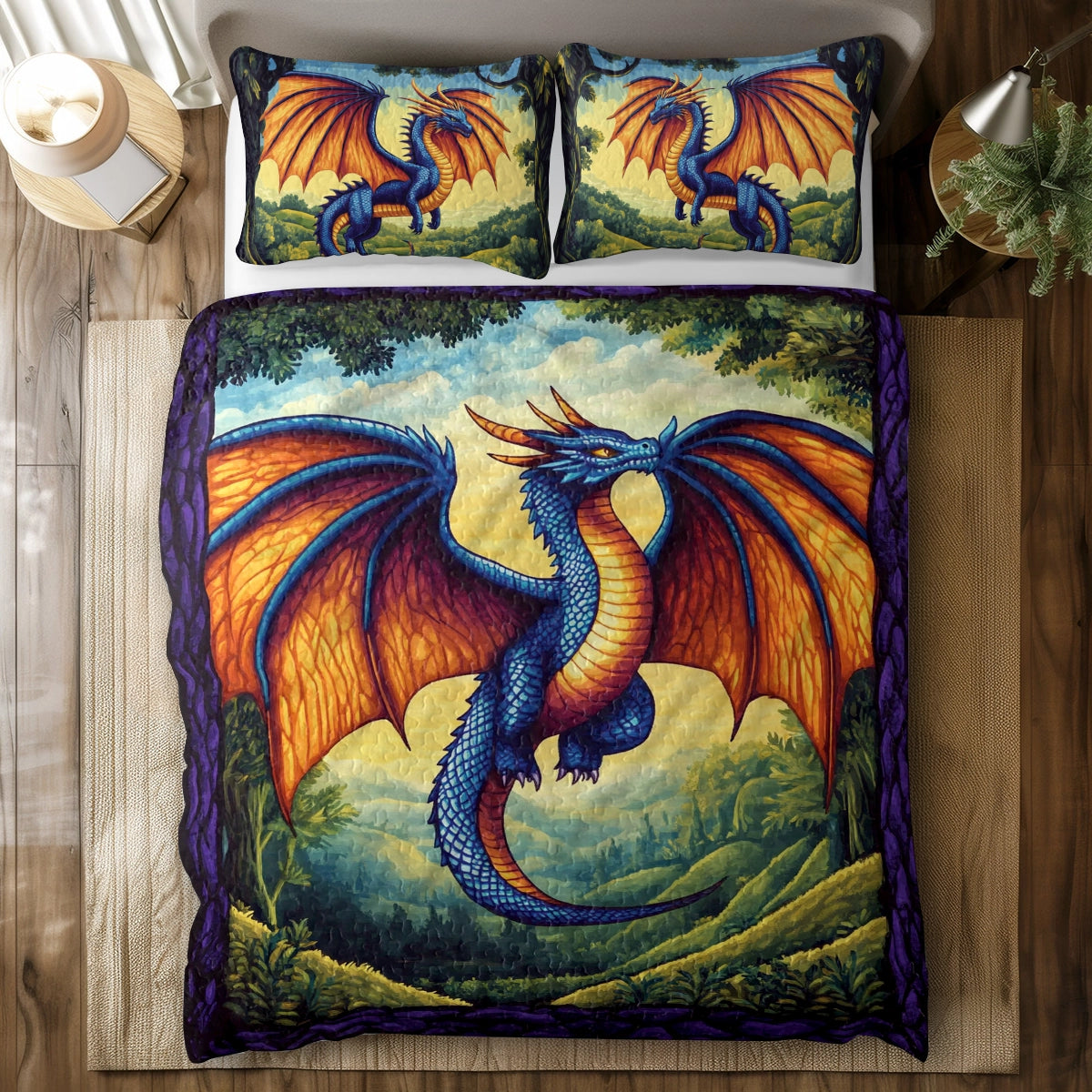 Shineful All Season Quilt 3-Piece Set - Mystical Blaze Dragon