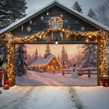 Shineful Garage Door Banner Decoration Snowy Scene