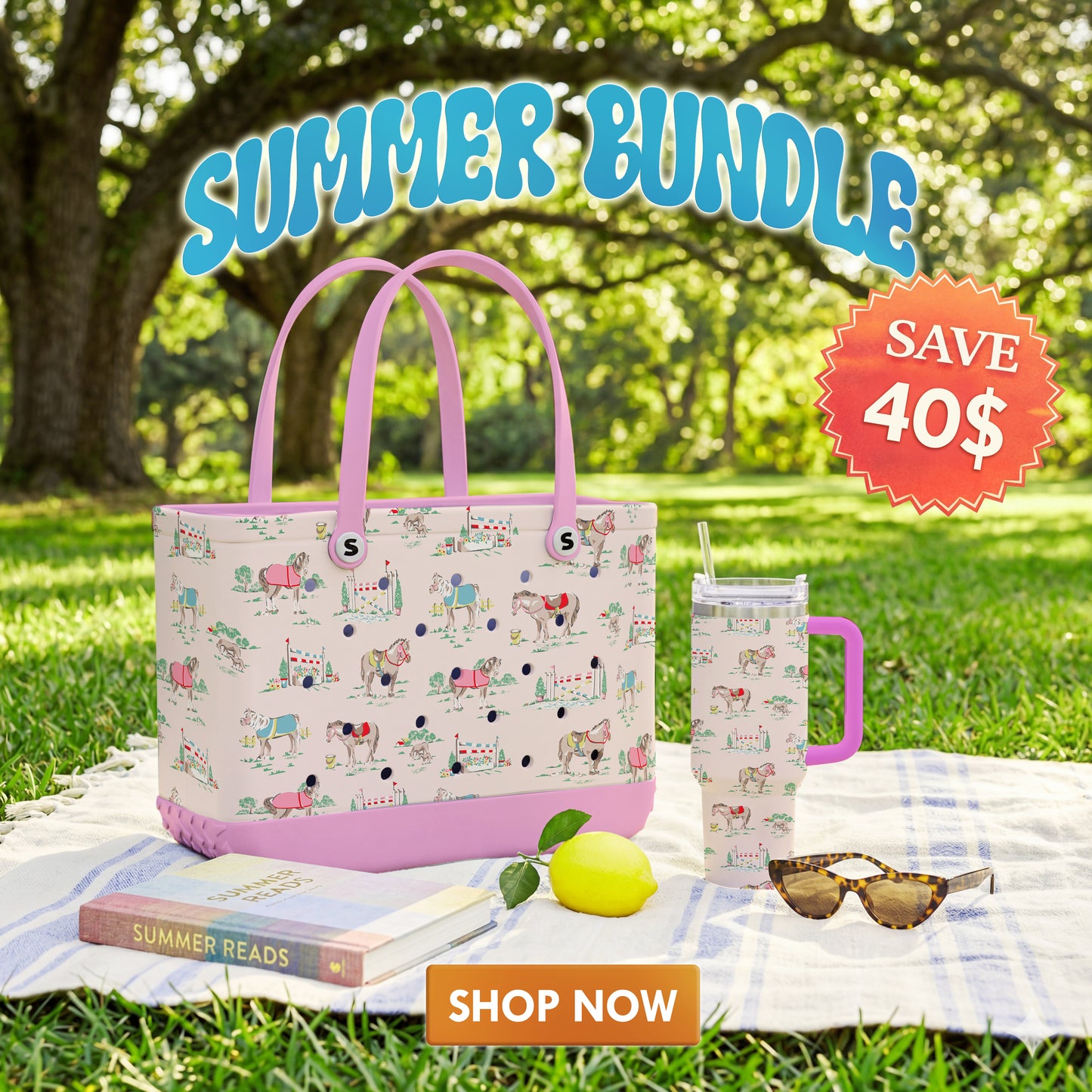 Shineful Bundle Beach Bag And Tumbler Horse Racing