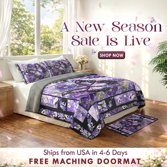 Shineful Quilt 3-Piece Set Gorgeous Purple Butterfly Flowers