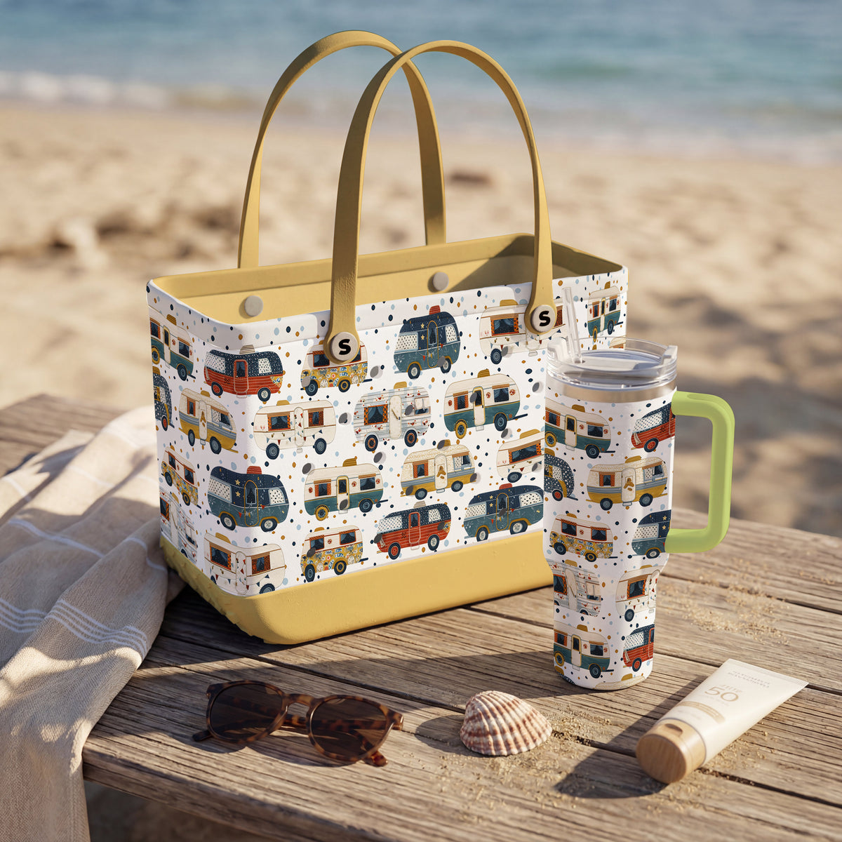 Shineful Bundle Beach Bag And Tumbler Vintage Camper