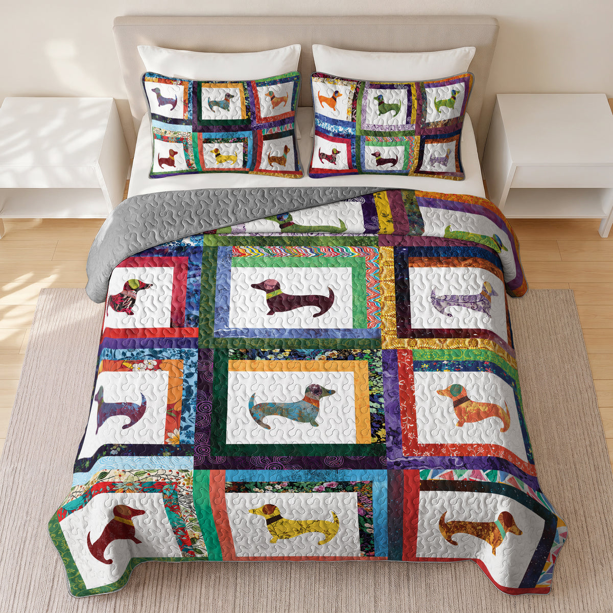 Shineful Quilt 3-Piece Set Dachshund Friends