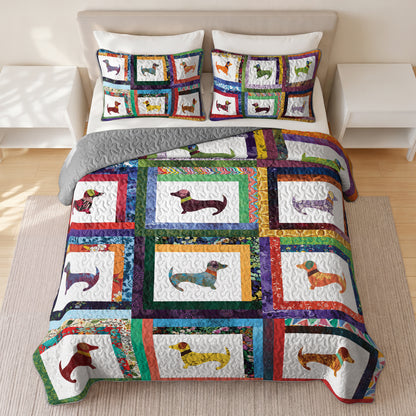 Shineful Quilt 3-Piece Set Dachshund Friends