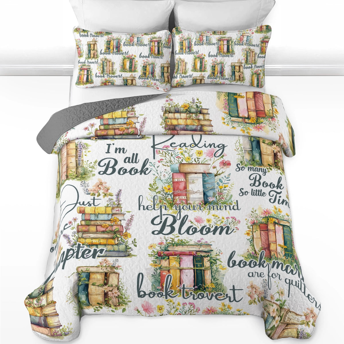 Shineful All Season Quilt 3-Piece Set Reading Blooming Books