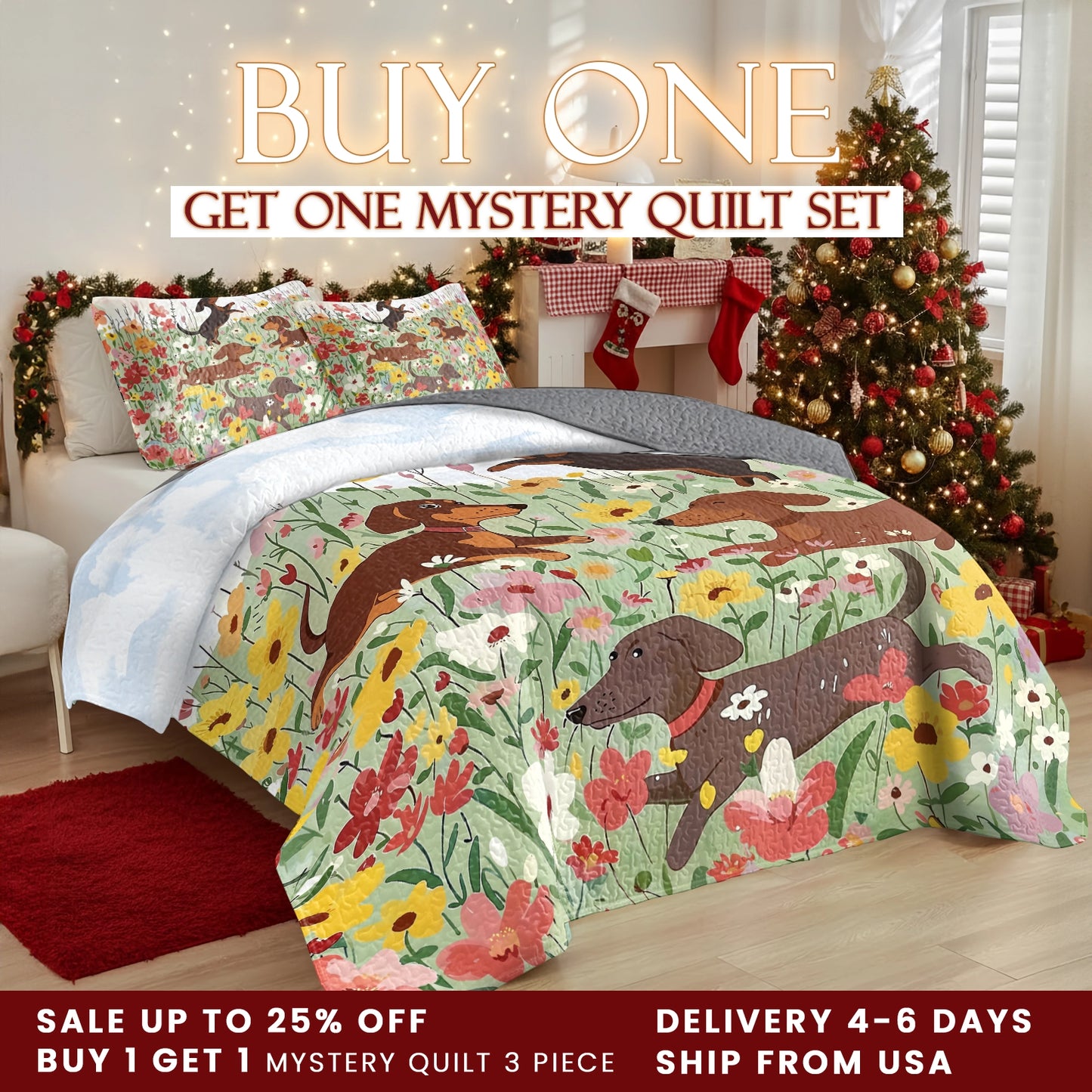 Shineful Quilt 3-Piece Set Spring Pup Joy