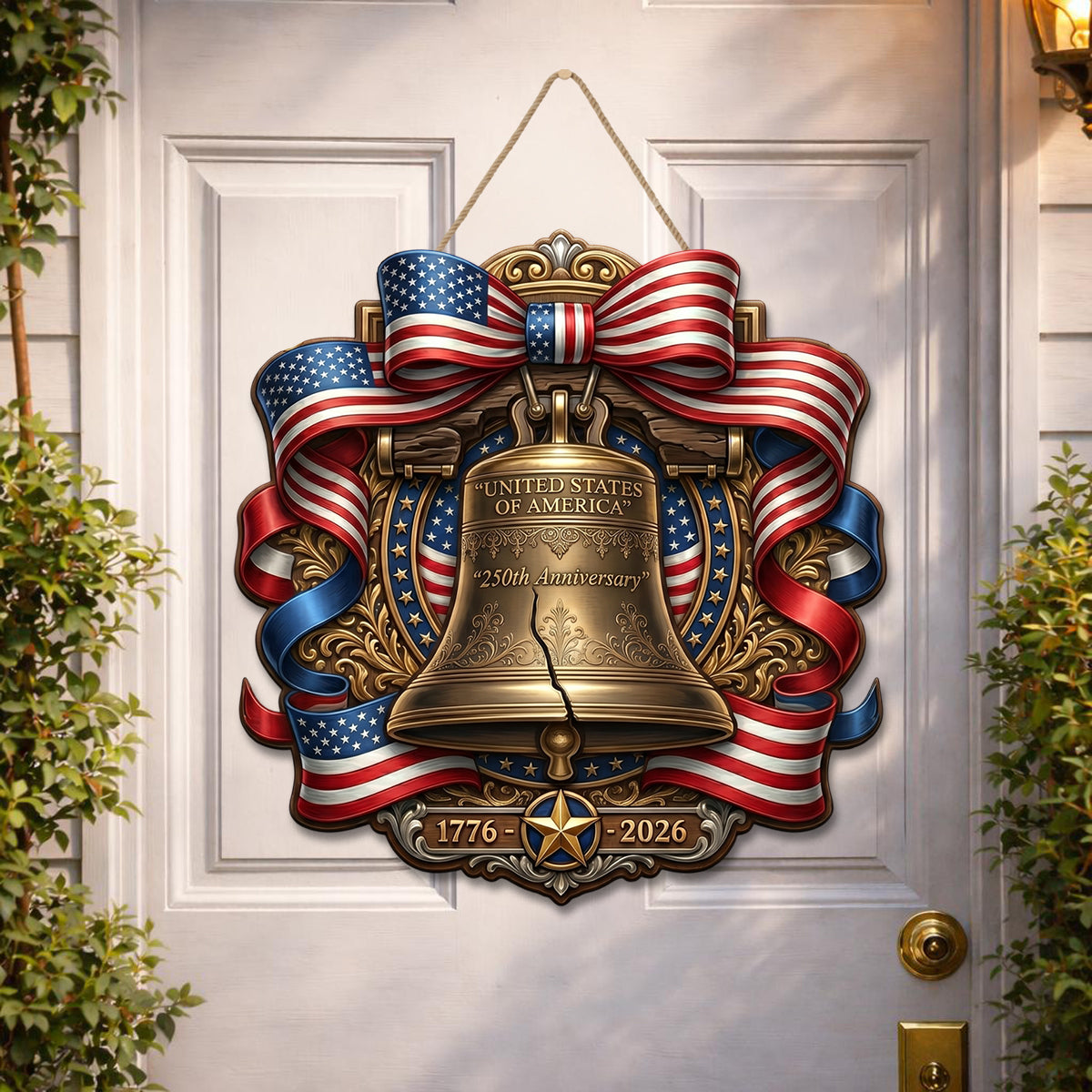 Shineful Patriot Bell Wood Sign