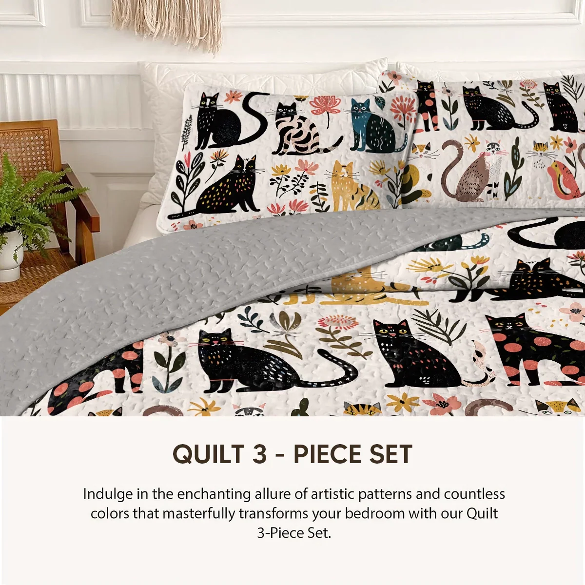 Shineful All Season Quilt 3-Piece Set Spring Cat