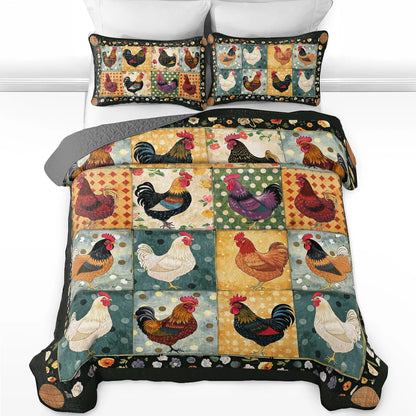 Shineful All Season Quilt 3-Piece Set Chicken Farm Rustic Roosters