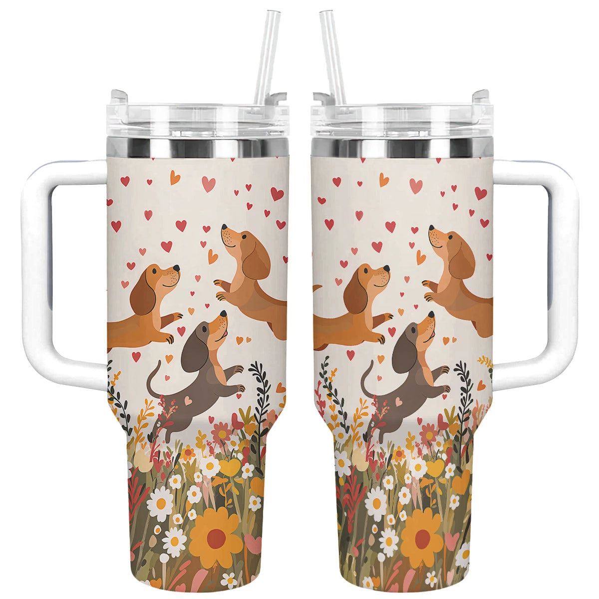 Shineful Tumbler Floral Dachshund With Heart