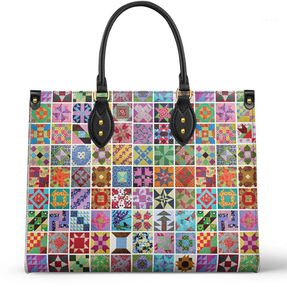 Shineful Leather Bag Traditional Quilting Blocks Blue