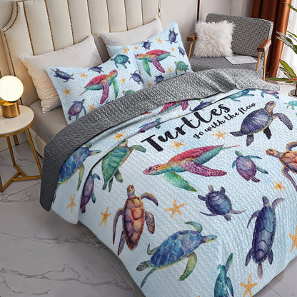 Shineful All Season Quilt 3-Piece Set Sea Turtle Tranquility