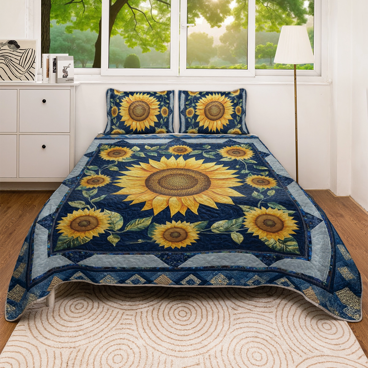 Shineful All Season Flat Print Quilt 3-Piece Set - Sunflower Bloom