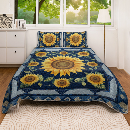 Shineful All Season Flat Print Quilt 3-Piece Set - Sunflower Bloom